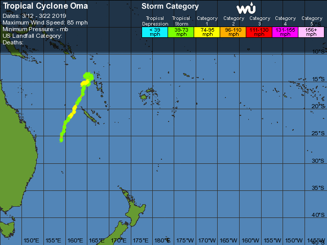A Heatmap showing the path of Cyclone Oma by Australia