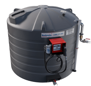 Heavy-duty diesel fuel storage tanks featuring a reinforced roof design and secure dispensing unit.